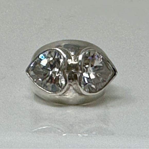 beautiful sterling silver ring double heart large rhinestone hearts - Picture 3 of 8